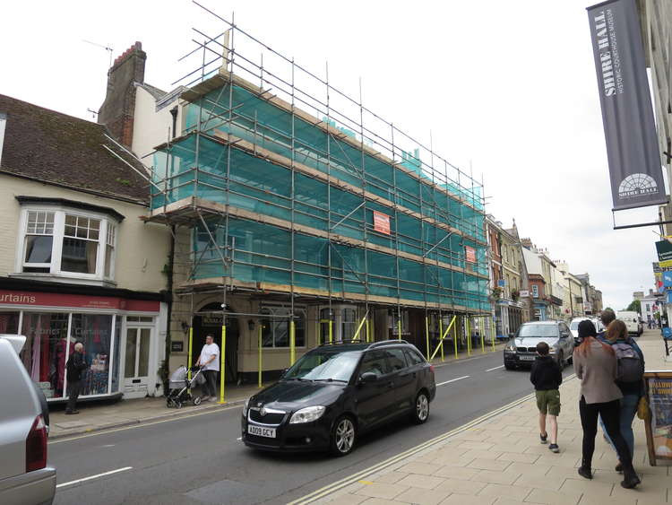 Scaffolding at the Royal Oak pub