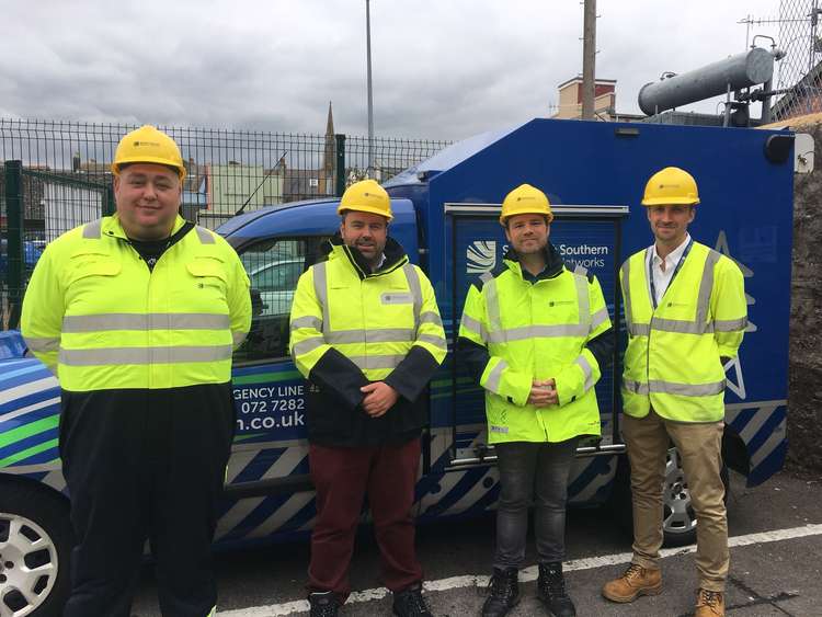 West Dorset MP Chris Loder with SSEN staff in Dorchester