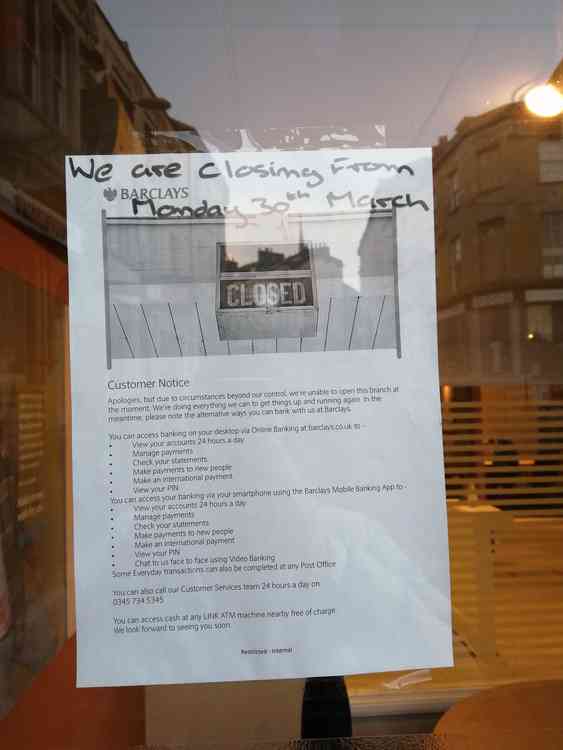 Barclays hasty notice in the window