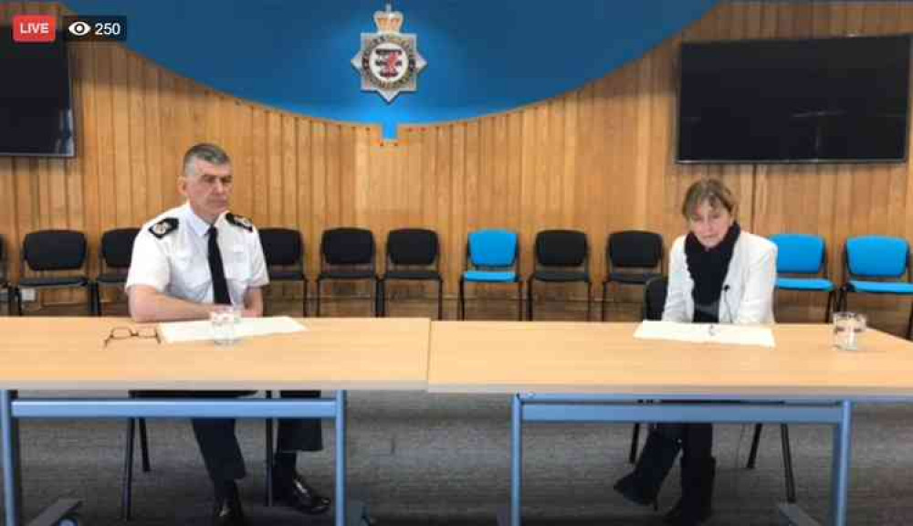 Avon & Somerset chief constable Andy Marsh and police and crime commissioner Sue Mountstevens on Facebook Live on Friday, March 27 (Image: Facebook/Avon & Somerset Police)