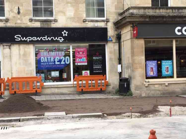 Pavement widening outside Superdrug today July 7