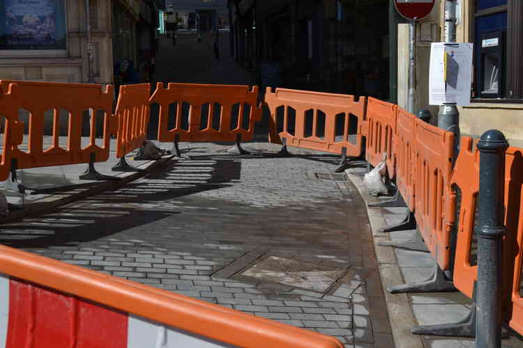 The paving work at the bottom of St Catherine's Hill is looking near completion