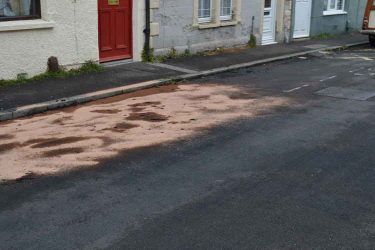 Scorch marks on the road in Castle Street this morning September 30