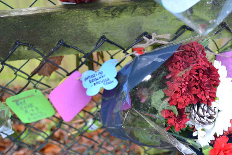 Personal notes were also left with the floral tributes at Feltham Lane