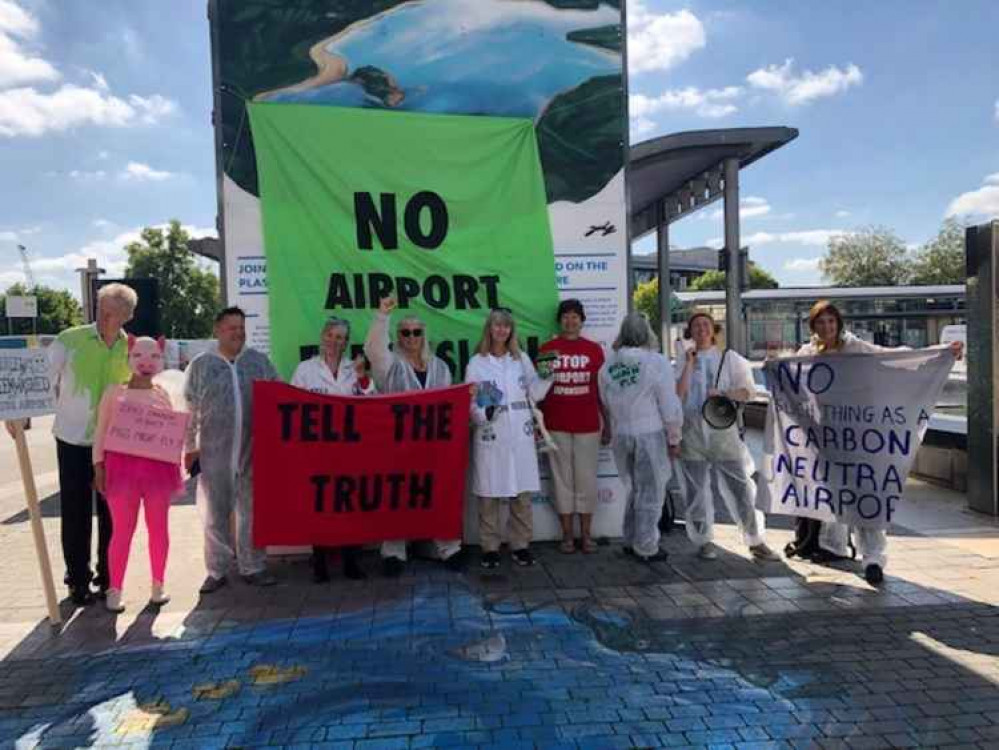 Campaigners from the Bristol Airport Action Network staged a protest. Permission for use by all partners.