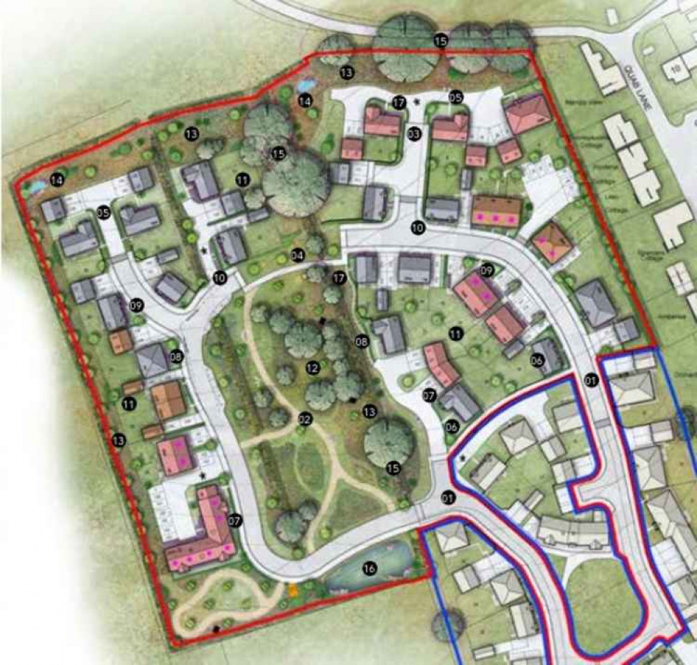 Proposed Layout Of 38 Homes On B3139 Blackford Road In Wedmore. CREDIT: Focus On Design. Free to use for all BBC wire partners.