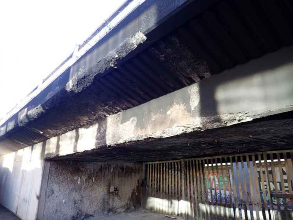 The fire-damaged section of the M32 junction 2 northbound exit slip road