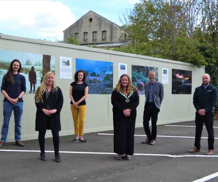 Marking Mental Health Awareness Week. Unveiling a new art installation on hoardings at Saxonvale, Merchants Barton Car Park, Frome. L-R Charlie Acton-Pearce, Operations Manager at Mind In Somerset (Mendip), Naomi Wilson, Saxonvale Project Co-ordinator at