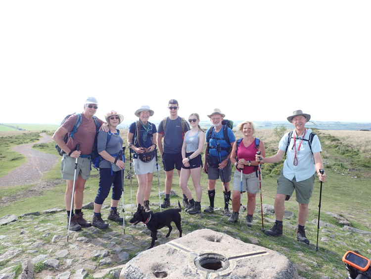 On the top of Black Down: left to right Tony & Jayne Dyson (both Mendip Ramblers), Betsie Digger, Alex Waldeck (Karl's son), Tim Digger, Claire Hewish, Peter Bennett