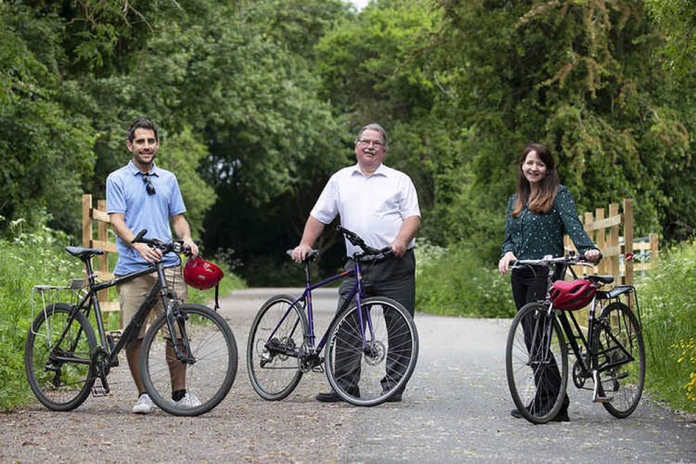 Pictured at the newly completed Severn Beach cycle path are, from left, Highways England Project Manager Luis Palacios, Cllr Steve Reade, South Gloucestershire Council's Cabinet Member for Regeneration, Environment and Strategic Infrastructure, and High