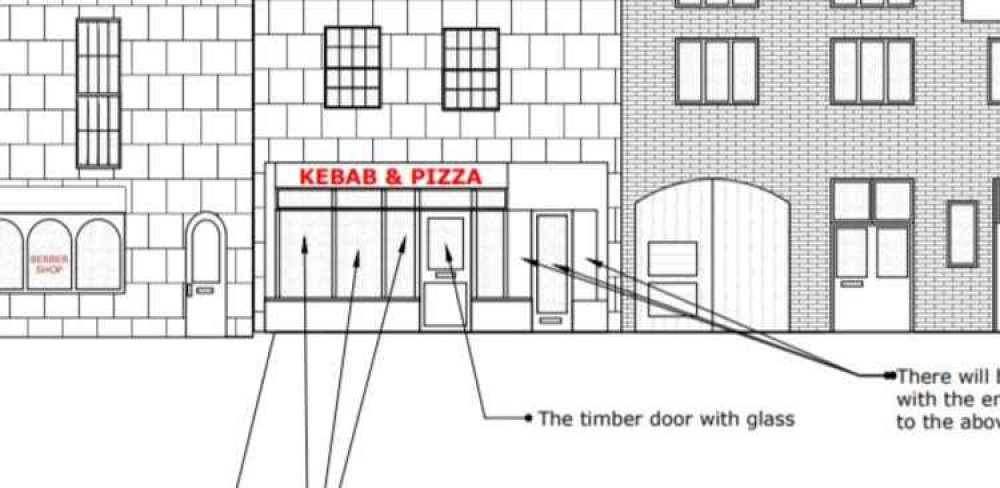 An extract from the revised design for the front of the shop on Eagle Lane in Frome