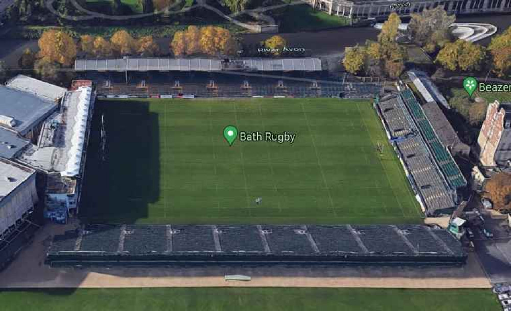 Bath Rugby Club's stadium, looking towards the west stand. Google. Permission for use by all partners.
