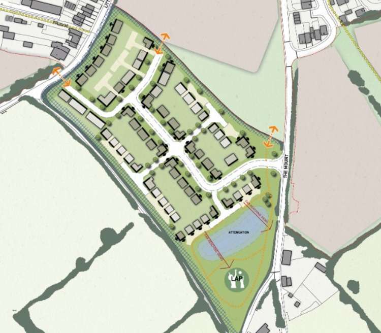 Proposed Layout Of 131 Homes On B3092 The Mount In Frome. CREDIT: Pegasus Planning Group. Free to use for all BBC wire partners.