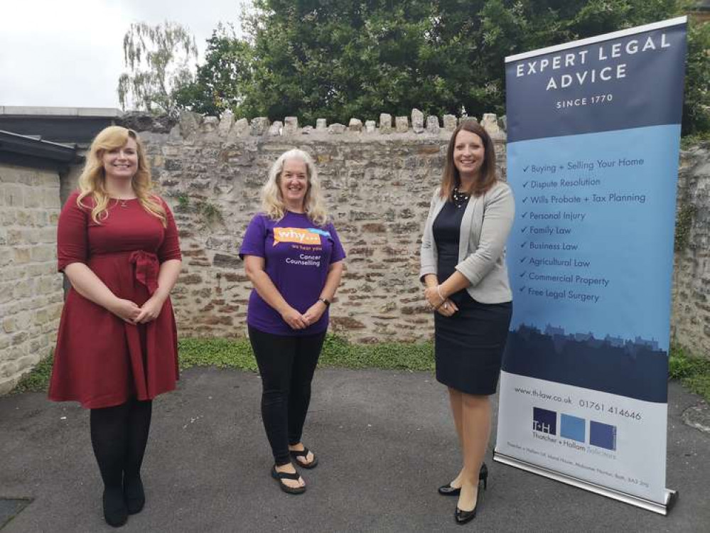 Lauren Martin and Laura Ablett of Thatcher + Hallam, picture with Gemma Wilkes (centre), Fundraising and Communications Manager at We Hear You