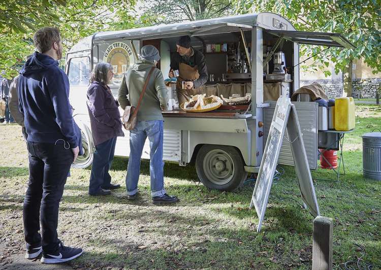 Coffee, tea and homedmade cakes are available from Claude the Butler, served from a vintage Citroen HY van.  © John Law