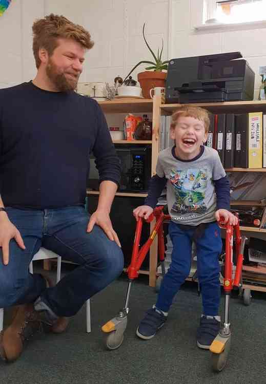 Sausage roll maker James and Henry share a joke