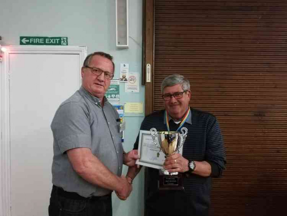 Inspirational Citizen 2019, Martin Bates receiving his award from Cllr Geoff Fuller, Chair of Westfield Parish Council