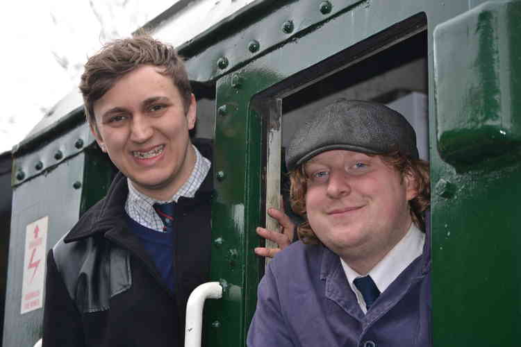 Mike Abbott and Howie McConnell get ready to take the train for a ride