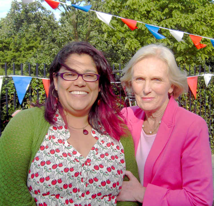 Yasmin with Mary Berry on the set of The Great British Bake Off