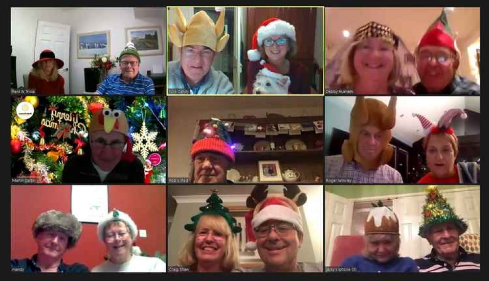 Members of the Midsomer Norton & Radstock Rotary Club donned their festive hats during their on-line Christmas Fellowship Meeting in recognition of Wear A Christmas Hat Day for Brain Tumour Research