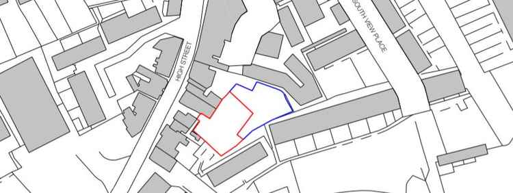 An extract showing the proposed site of three new homes just off the Midsomer Norton High Street