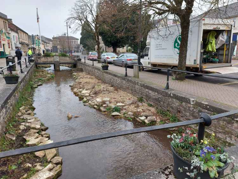 Midsomer Norton High Street today March 1, with replanting underway