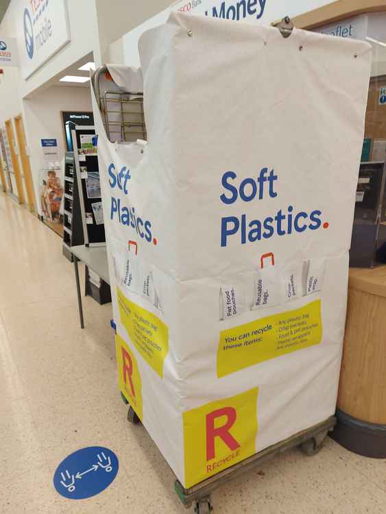 The soft plastic recycling container inside the store in Paulton (March 15)