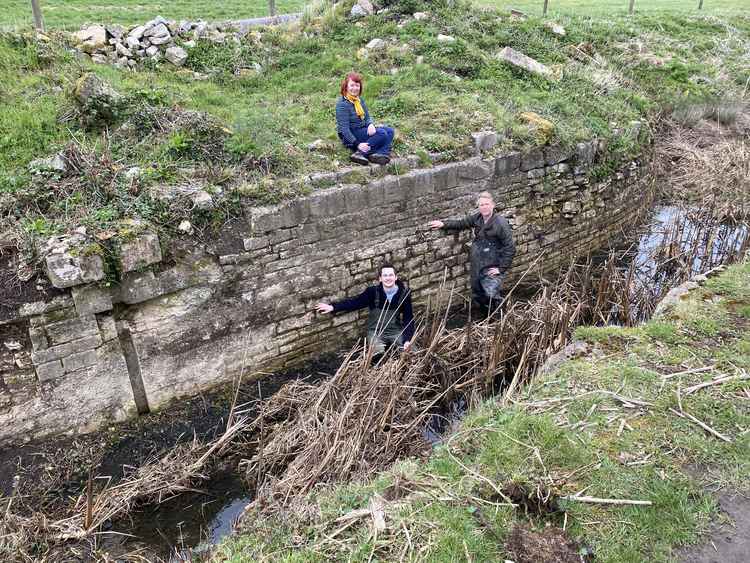 Liz Hardman (top), Grant Johnson (left) and Mark Sherrey (right) down at the foundations of Terminus Bridge as it looks now.