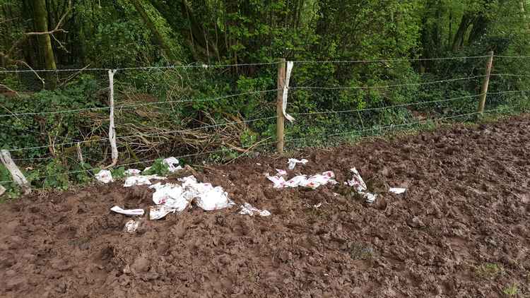 From the other side of the field you can clearly see the pile of rubbish