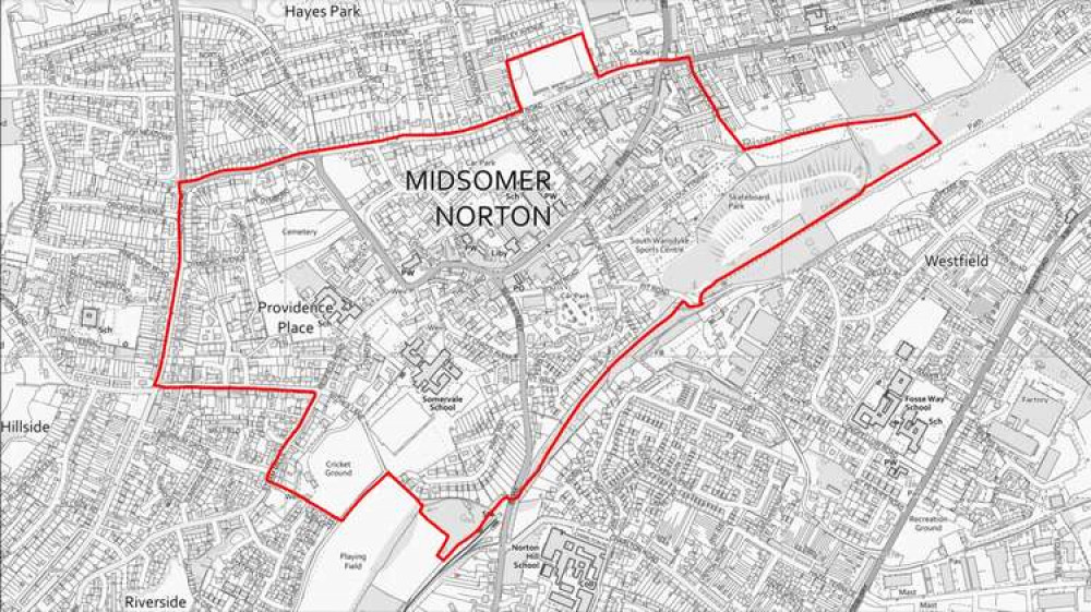 A map of the Midsomer Norton public spaces protection order where street drinking is restricted (Image: B&NES Council, free to use by all partners)