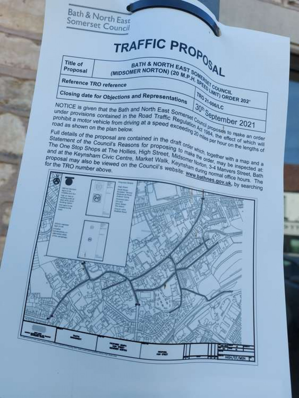 The traffic  details posted in Midsomer Norton