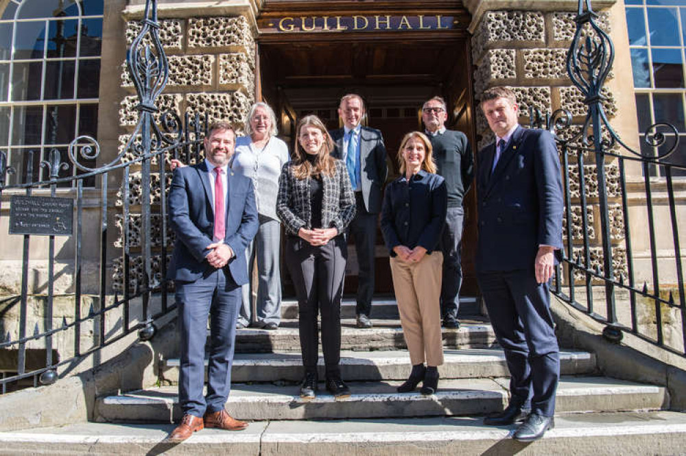 Bath and Wiltshire councillors and MPs outside the Guildhall in Bath. B&NES Council. Permission for use by all partners.