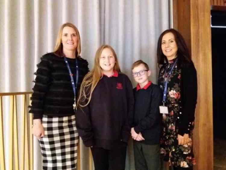 Benyon Primary School's Junior Road Safety Officers with school headteacher Mrs S Oxley (left) and deputy headteacher Mrs N Barrett