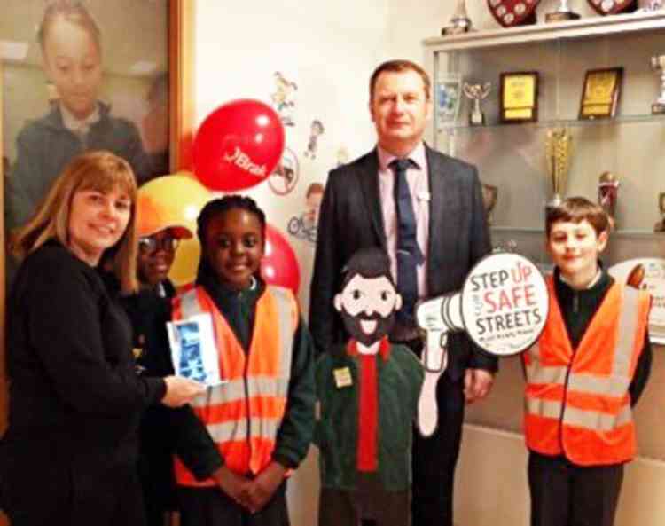 Warren Primary School's Junior Road Safety Officers with school teacher Kerry Girt (left) and headteacher Ian Broyd