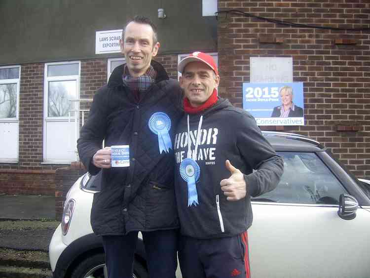 Jack Barnes with then Conservative group leader Phil Anderson, campaigning for Jackie Doyle-Price in 2015