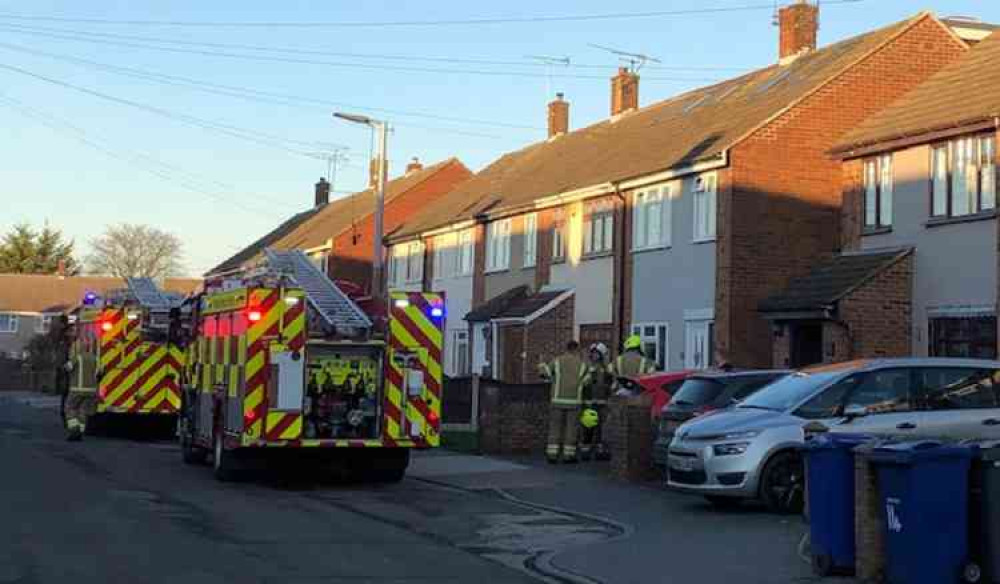 The scene outside the home in Kingsman Road, Stanford-le-Hope, this afternoon