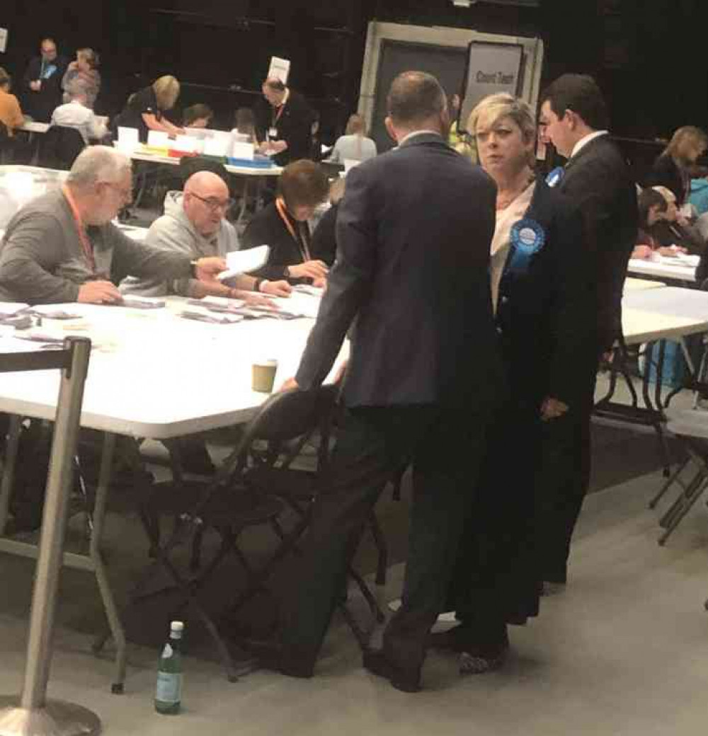 Jackie Doyle-Price with supporters at the count.