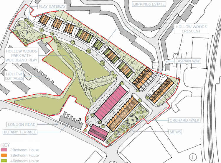 The two pictures show how the site will be developed and how it looks today.