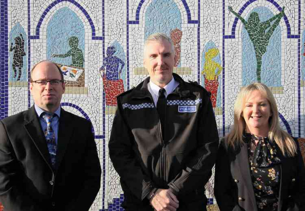 Belmont Castle Academy principal Mark Jones, Chief Inspector David miles and Angela Rawlings.