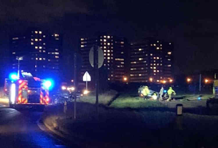 Emergency workers at the crash on the outskirts of Chadwell St Mary