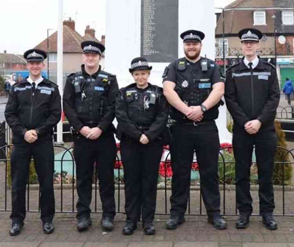 From left: Chief Inspector Richard Melton, PC Bran Butcher, PC Lauren Whitwell, PC Richard Harris, Superintendent Craig Saunders.