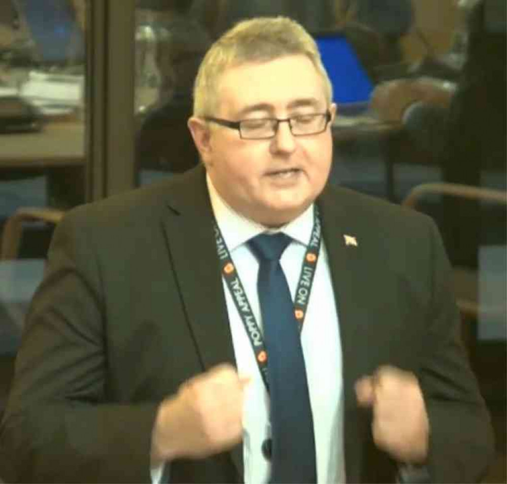 An impassioned Cllr Rob Gledhill gets his message across at this week's meeting.