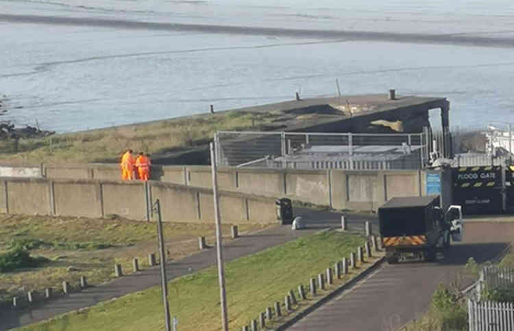 Council workers at Grays Riverside today.