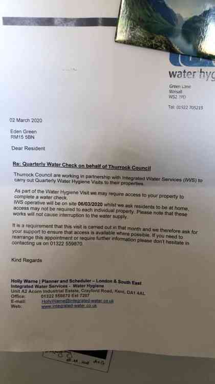 Thurrock Council's letter to residents.