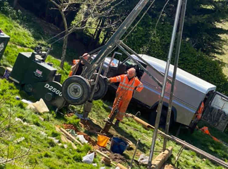 Workers on the controversial project in Chadwell St Mary.