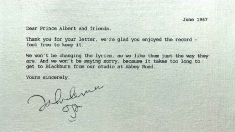 John Lennon's response to the letter of complaint - Image: The Royal Albert Hall