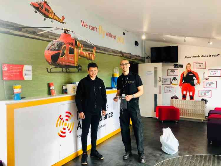 Josh delivers to the Air Ambulance centre.