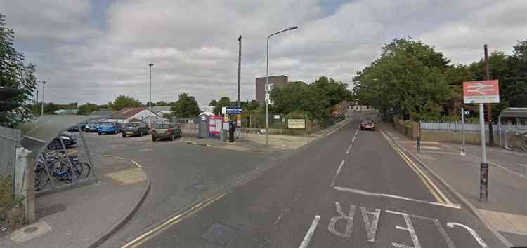 The rail crossing and entrance to the Daybreak site.