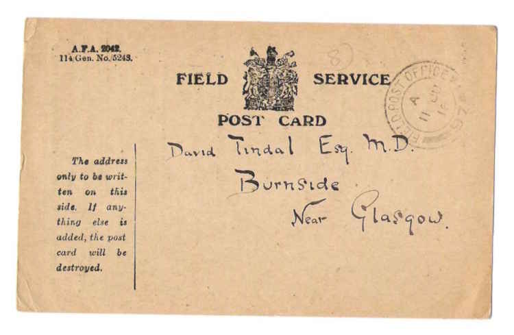 A card sent home from the Somme Valley in 1916