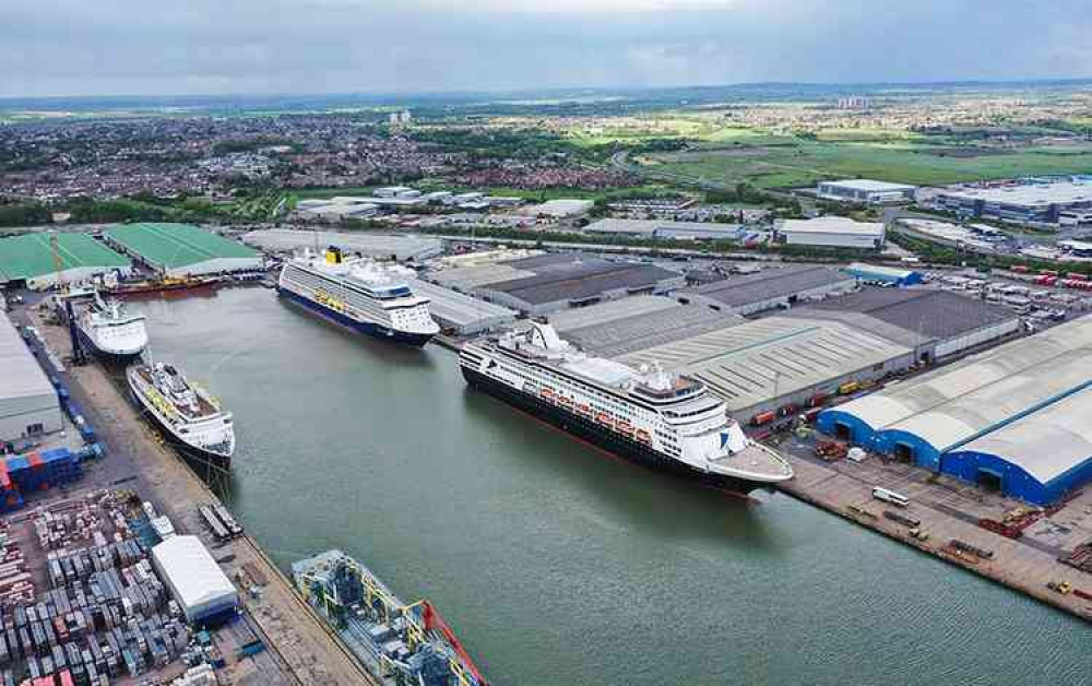 The Vasco Da Gama moored with other cruise ships at Tilbury.